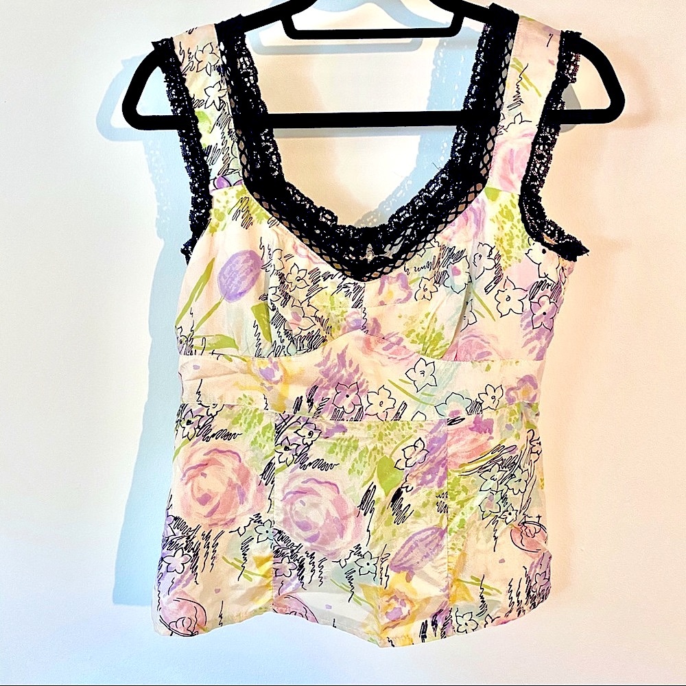 Silk Floral and Lace Top